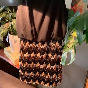 Scalloped Black and Gold Sequin Dress